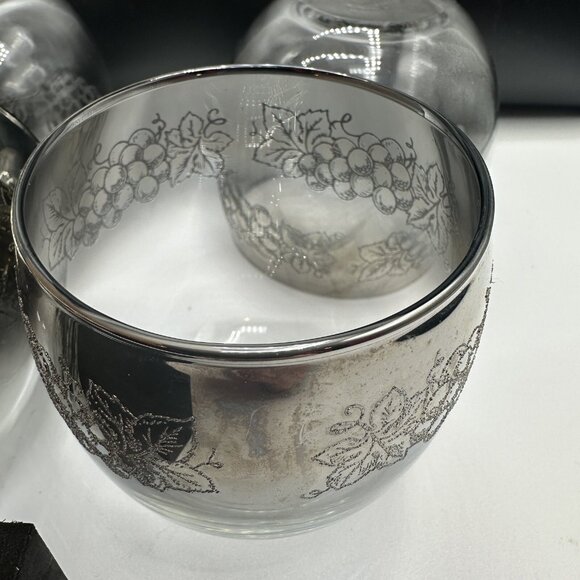 Libbey Silver Overlay Grapevine Roly Poly Glasses Set of 6 Mid Century Vtg 1950s - Picture 6 of 7